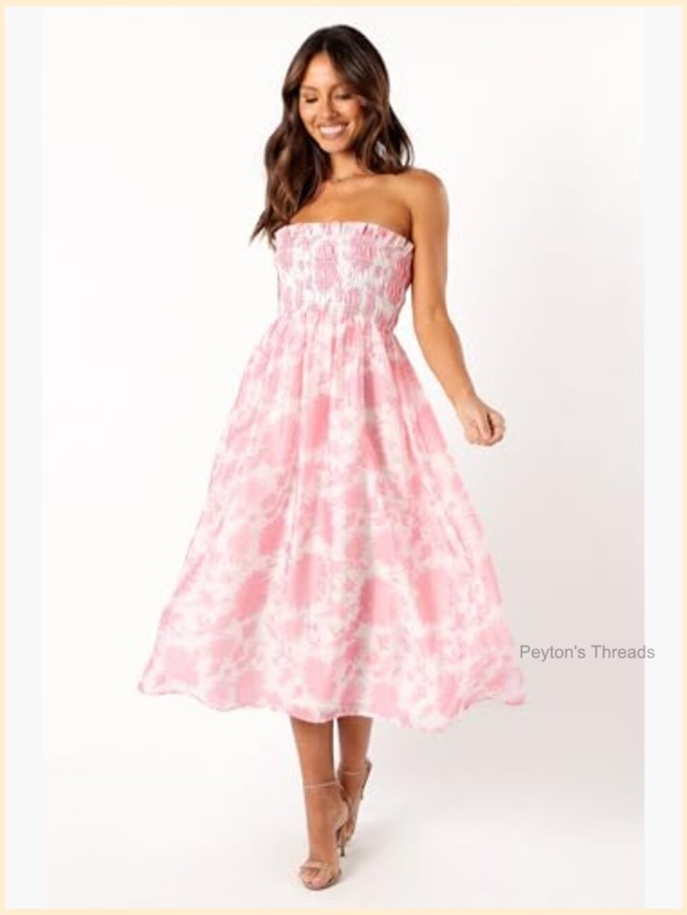 Strapless Midi Dress with Floral Pattern - Picture 5 of 5